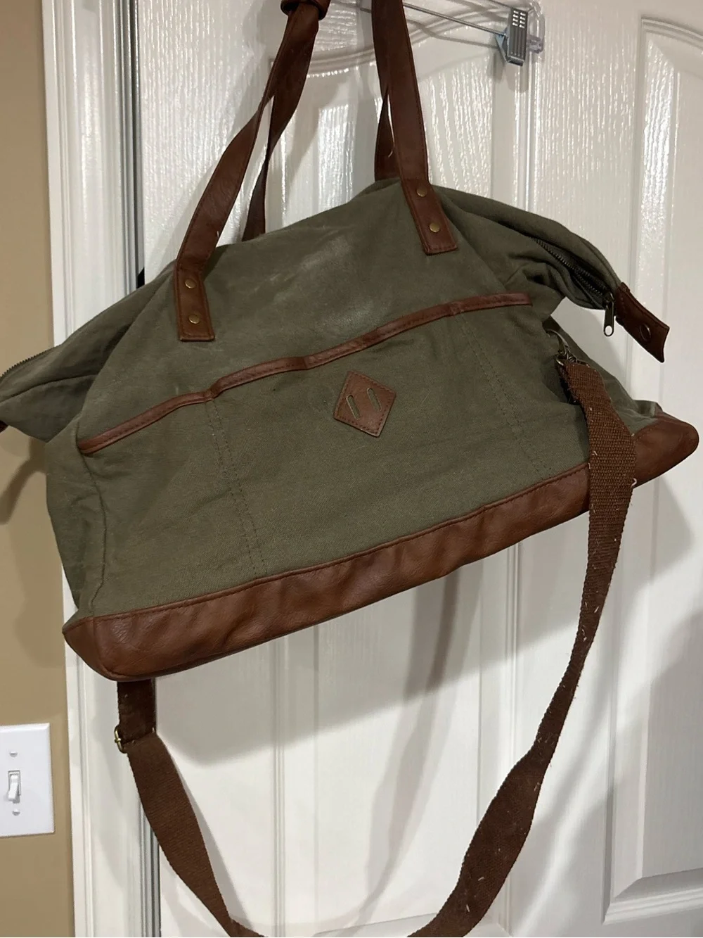Merona Olive Canvas Duffel Bag with Brown Trim